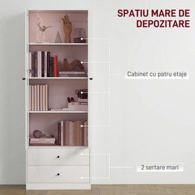 HOMCOM Dulap de Bucătărie cu Uși din Sticlă, 2 Sertare și Rafturi Reglabile Alb | Aosom Romania