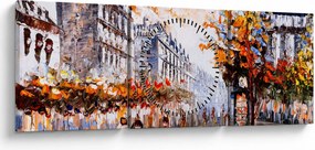Tablou - Viața în oraș (cu ceas) (90x30 cm)