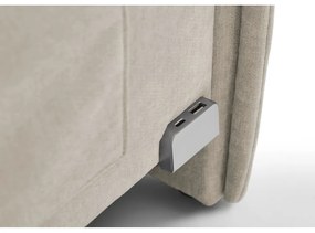 Pat pentru copii bej pe colț tapițat cu spațiu de depozitare cu somieră 120x200 cm Fun – Meise Möbel