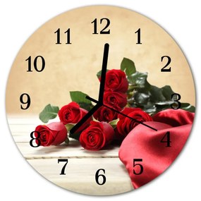 Ceas de perete din sticla rotund Trandafiri flori roșii