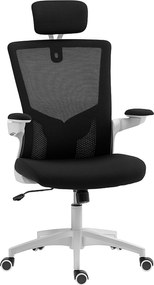 HOMCOM Scaun de birou ergonomic, fotoliu de birou, brațe rabatabile, suport lombar, tetieră, 60x63x120cm, negru | Aosom Romania