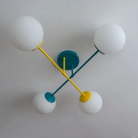 Lustru aplicat MOON, 4xE27/15W/230V, turcoaz/galben