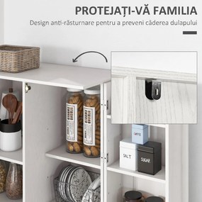 HOMCOM Dulap Cămară de Bucătărie Înalt, cu 2 Uși și Rafturi Reglabile, pentru Dining și Living, 80x43x160 cm, Alb cu Efect de Lemn | Aosom Romania