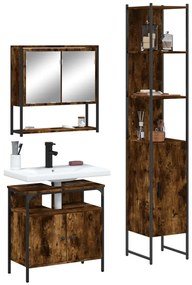 vidaXL Set mobilier de baie, 3 piese, stejar fumuriu, lemn prelucrat