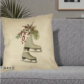 Perna Decorativa Patine cu Ramuri de Brad si Afine, 40x40 cm, Crem, Husa Detasabila, Perna Inclusa, BEKZ®