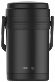 Termos alimentar Kinghoff KH 1396, 1.5 L, Pereti dubli, Lingura, Otel inoxidabil, Negru