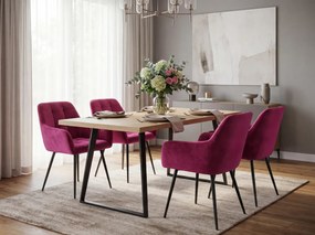 Scaun de masa roz inchis LOREN VELVET cu picioare negre