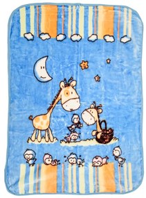 Patura albastra din acril pentru copii, GIRAFA, 80x110 cm