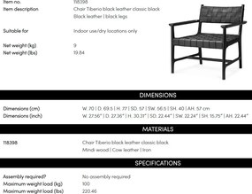 Fotoliu design LUX, Piele clasica neagra, Lemn, Tiberio