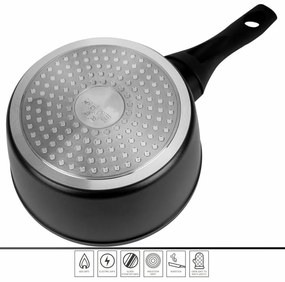 Caserolă cu capac Royalty Line RL-FSN20, 20 cm, 2.1 l, finisaj granit, inducție, negru