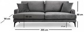 Canapea cu 3 Locuri Papira 3 Seater, Gri