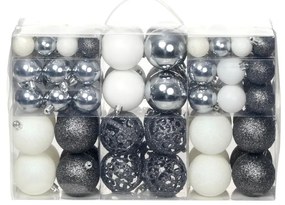 vidaXL Set globuri de crăciun 100 de piese, 6 cm, alb/gri