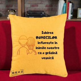 Cadou pentru Bunici - Perna Personalizata Iubirea Bunicilor Infloreste Cuplu Line Art Gradient, 40x40 cm, Galben, Husa Detasabila, Perna Inclusa, BEKZ®