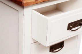 Noptiera, L45 36 H70 cm, alb antichizat natur, lemn masiv