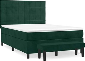 vidaXL Pat box spring cu saltea, verde închis, 140x190 cm, catifea