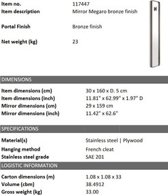 Oglinda decorativa design LUX Megaro Bronze 30x160cm