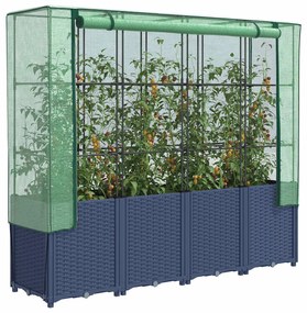 vidaXL Pat de grădinărit înălțat cu prelată pentru seră, aspect ratan, 160x40x153 cm