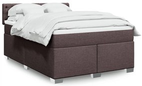 vidaXL Pat continental cu saltea, maro închis, 140x200 cm, textil