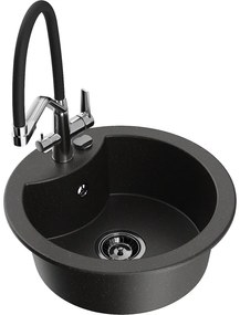 Mexen Diego chiuvetă de granit cu 1 compartiment cu baterie de bucătărie Duo, negru/auriu metalizat - 6512-75-671701-07-B