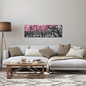 Tablou copacului magnolie (cu ceas) (90x30 cm)