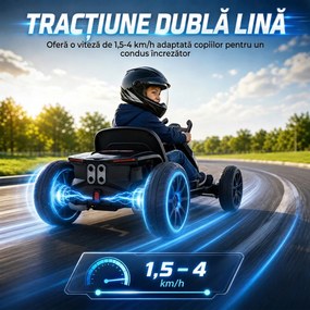 AIYAPLAY Go-Kart Electric pentru Copii 12V cu 2 Motoare, Negru | Aosom Romania