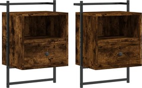 vidaXL Noptiere de perete, 2 buc., stejar fumuriu, 40x30x61 cm, lemn