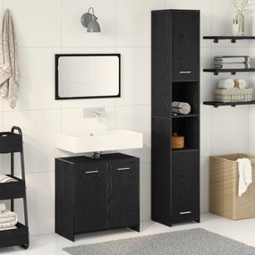 vidaXL Set Mobilier pentru Baie 3 Piese Stejar Negru Lemn Prelucrat