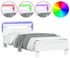 838750 vidaXL Cadru de pat cu tăblie și lumini LED, alb, 75x190 cm