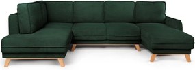 Colțar verde închis extensibil/cu spațiu de depozitare cu tapițerie din catifea reiată (cu colț pe partea stângă/în formă de "U") Tori – Bonami Selection