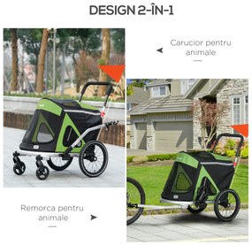 PawHut Remorcă și Cărucior 2 în 1 pentru Câini Bicicletă Pliabil Cadru Aluminiu Lesa Siguranță Covor Antiderapant Reflectoare | Aosom Romania