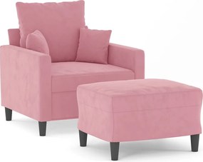 vidaXL Fotoliu canapea cu taburet, roz, 60 cm, catifea
