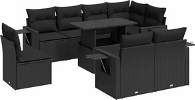 vidaXL Set mobilier de grădină cu perne, 9 piese, negru, poliratan