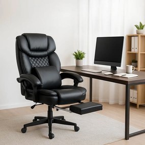 Scaun de birou cu masaj din piele ecologică cu suport pentru picioare OFF 935 negru
