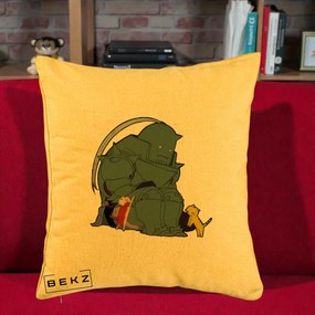 Perna Personalizata Fullmetal Alchemist Alphonse cu Pisici, 40x40 cm, Galben, Husa Detasabila, Perna Inclusa, BEKZ®