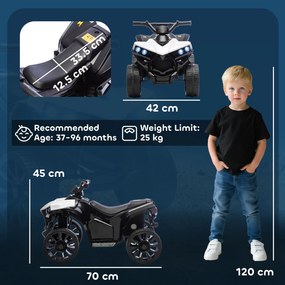 AIYAPLAY Quad electric copii 6V, ATV electric pentru copii, muzică și faruri LED, pentru 3-8 ani, 70 x 42 x 45 cm, alb | Aosom Romania
