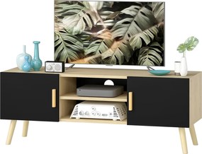 HOMCOM Suport TV din lemn până la 127 cm cu rafturi, 2 dulapuri și treceri pentru cabluri, stejar | Aosom Romania