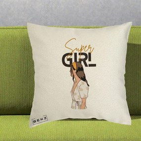 Perna Decorativa Super Girl Aesthetic, 40x40 cm, Ecru, Husa Detasabila, Perna Inclusa, BEKZ®