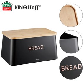 Cutie de paine cu capac pentru taiere Kinghoff KH-1948, 35 cm, Bambus, Otel, Negru