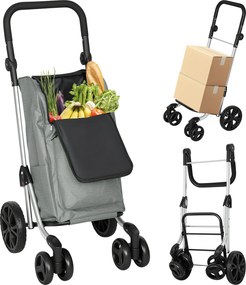 HOMCOM Troler de cumpărături, geantă 46 L, cărucior pliabil cu buzunar frigorific, mâner reglabil, cadru din aluminiu, Gri | Aosom Romania