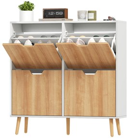 HOMCOM Dulap pentru pantofi 4 uși rabatabile 16 perechi cu etajeră reglabilă picioare din lemn de pin 95 x 26 x 95 cm natural | Aosom Romania