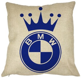 Perna Decorativa Patrata Emblema BMW King, 40x40 cm, Husa Detasabila, Burduf