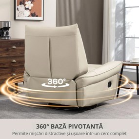 HOMCOM Scaun Reclinabil Manual Relaxant cu Suport pentru Picioare și Bază Pivotantă Fără Brațe, Crem | Aosom Romania