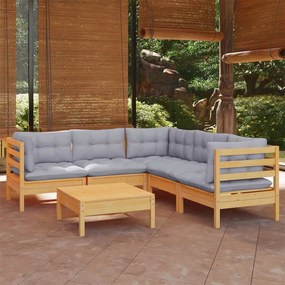 3096676 vidaXL Set mobilier grădină cu perne gri, 6 piese, lemn de pin