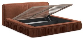 Pat dublu tapițat în nuanța teracotă cu spațiu de depozitare cu o grilă de 180x200 cm Keoni - Makamii