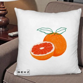 Perna Decorativa Grepfrut Citrus, 40x40 cm, Alb Pufos, Husa Detasabila, Perna Inclusa, BEKZ®