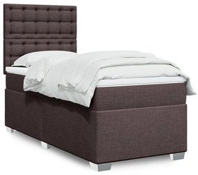 vidaXL Pat box spring cu saltea, maro închis, 100x200 cm, textil