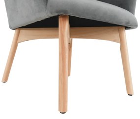 Fotoliu cu taburet, material de catifea gri/fag, LAGER NEW