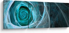 Tablou - Abstract trandafir albastru cu fundal negru (cu ceas) (90x30 cm)