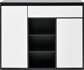 Dulap pentru pantofi cu 2 uși și 1 sertar, cu iluminare LED și raft reglabil pentru încălțăminte, 105x39,5x86 cm, Negru+Alb