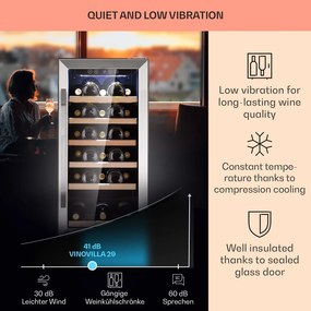 Vinovilla 29 Built-In, frigider pentru vin incorporabil, 81 l / 29 sticle, 1 zona, ușă sticlă, inox